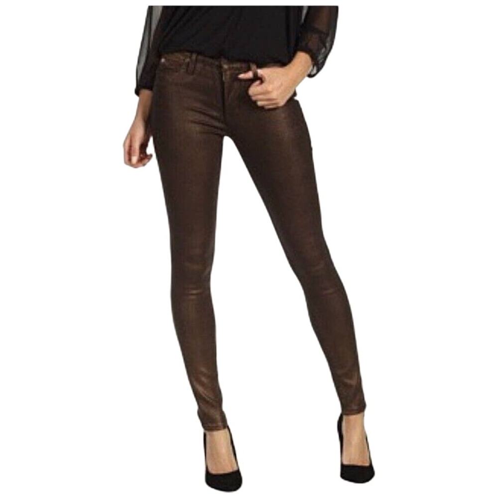 Hudson Nico Speckled Sheen Mid Rise Super Skinny Jean Pant in Black Brown 31